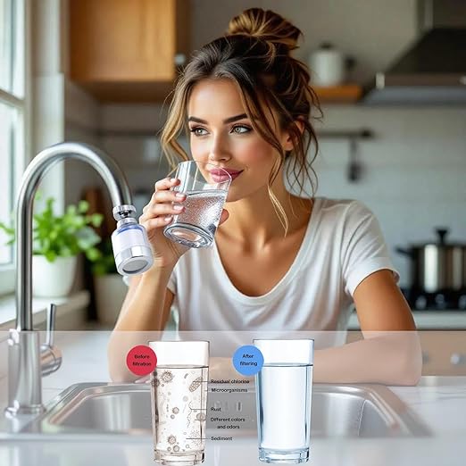 Kitchen Faucet Filter, 360° Rotating for Household Kitchen tap Water, Splash-Proof and Pressure-Increasing Filter for Sink Faucet, Shower Head. (Long Style-1)