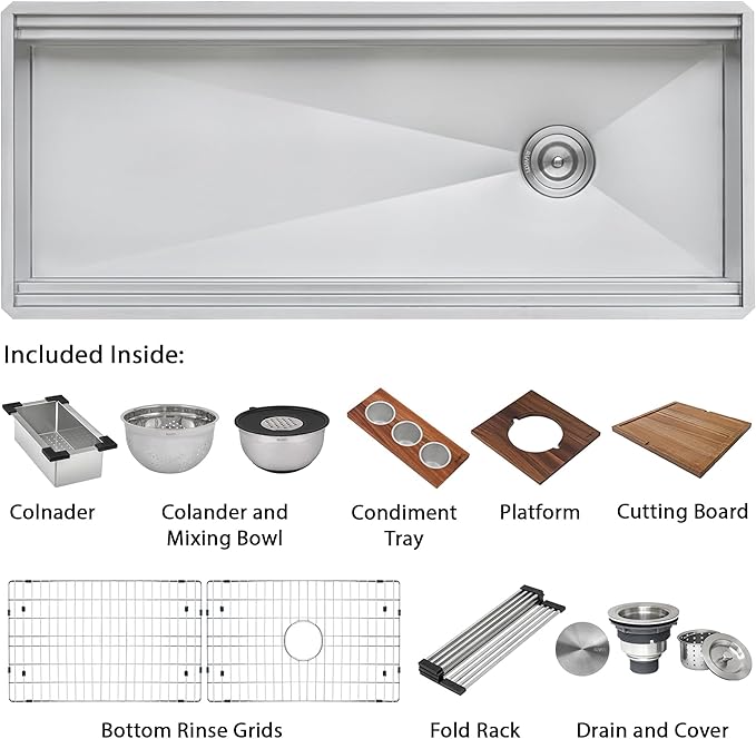 Ruvati 45-inch Undermount Workstation Kitchen Sink – 16 Gauge Stainless Steel Single Bowl with Ledges & Accessories – RVH8333