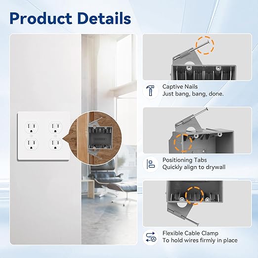 2-Gang PVC New Work Outlet Box, Electrical Outlet Box for New Construction, 32 Cubic Inch, UL Listed, 48 Pack