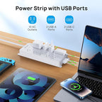 TROND Power Strip Surge Protector, 4000J, ETL Listed, 10 Widely Spaced Outlets, 2 USB A & 2 USB C Ports, Flat Plug Power Strip, 10ft Long Extension Cord, Wall Mountable, for Home Office Garage, White