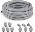 1/2inch 25ft Liquid-Tight Conduit and Connector Kit,Flexible Non-Metallic Liquid Tight Electrical Conduit Kit with 5 Straight and 3 90-Degree Connector Fittings,1/2 in. Dia
