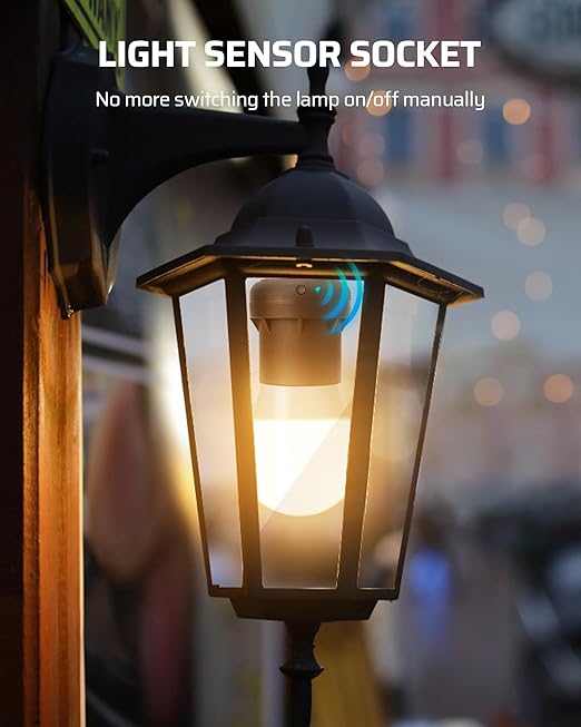 DEWENWILS Light Sensor Socket, Dusk to Dawn Sensor Socket, Light Bulb Socket for Light Fixtures, Compatible with Incandescent/CFL/LED/Halogen Bulbs, 4 Pack, ETL Listed
