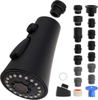 iFealClear Universal Kitchen Faucet Head Replacement, 3 Modes Pull Down Faucet Spray Head Replacement Compatible with Moen Delta Kitchen Sink Faucet, 15 Adapters Available, Matte Black