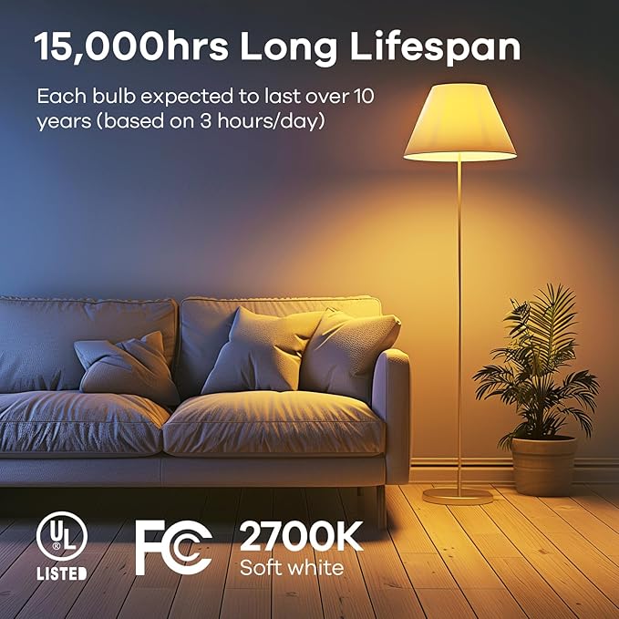 Linkind A19 LED Light Bulbs, 75 Watt Equivalent Dimmable Light Bulbs, E26 Base, 2700K Soft White, 13W 1100 Lumens, UL Listed FCC Certified, Lighting for Bedroom Living Room Home Office, 6 Packs