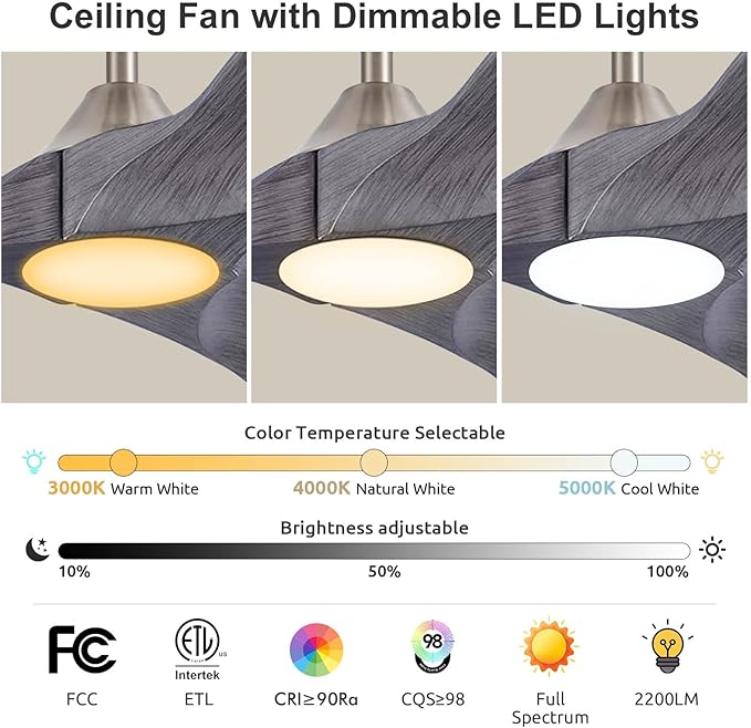 60 Inch Gray Wood Ceiling Fans with Lights, Smart Control-Remote/Alexa/Tuya App, Outdoor Ceiling Fan for Patio with Reversible DC Motor, Modern Farmhouse Ceiling Fan for Office Exterior Porch