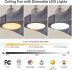 52 inch Ceiling Fans with Lights Solid Wood Outdoor Smart Ceiling Fan for Patio with Alexa/Tuya App, 3 Gray Propeller Blades, High CFM Ceiling Fan for Living Room Bedroom Gazebo, ETL Listed