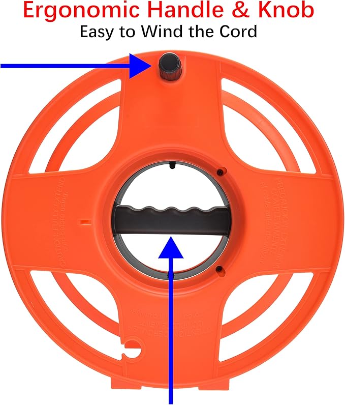 Clear Power 16 Gauge 3Prong Cords (16/3 SJTW & Cord Storage Wheel, Black, 80 ft - w/Wheel)