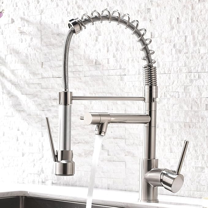 AIMADI Contemporary Kitchen Sink Faucet,Single Handle Stainless Steel Kitchen Faucets with Pull Down Sprayer,Brushed Nickel