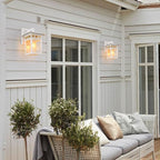 Outdoor Wall Lantern, Exterior Lighting Fixtures Wall Mount, 2 Pack White Outdoor Sconces with Seeded Glass, Exterior Porch/Patio Lights for House Front Door Garage