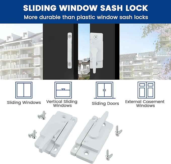 2 Pack Sliding Window Sash Locks, White Cam Sash Locks for Double Hung Windows, Security Sash Window Lock and Keeper Replacement for Vertical and Horizontal Sliding Windows