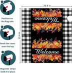 Fall Thanksgiving Maple Leaves Buffalo Plaid Mailbox Covers Magnetic Autumn Harvest Seasonal Holiday Welcome Post Letter Box Cover Standard Size 25.5x21 Inch for Garden Yard