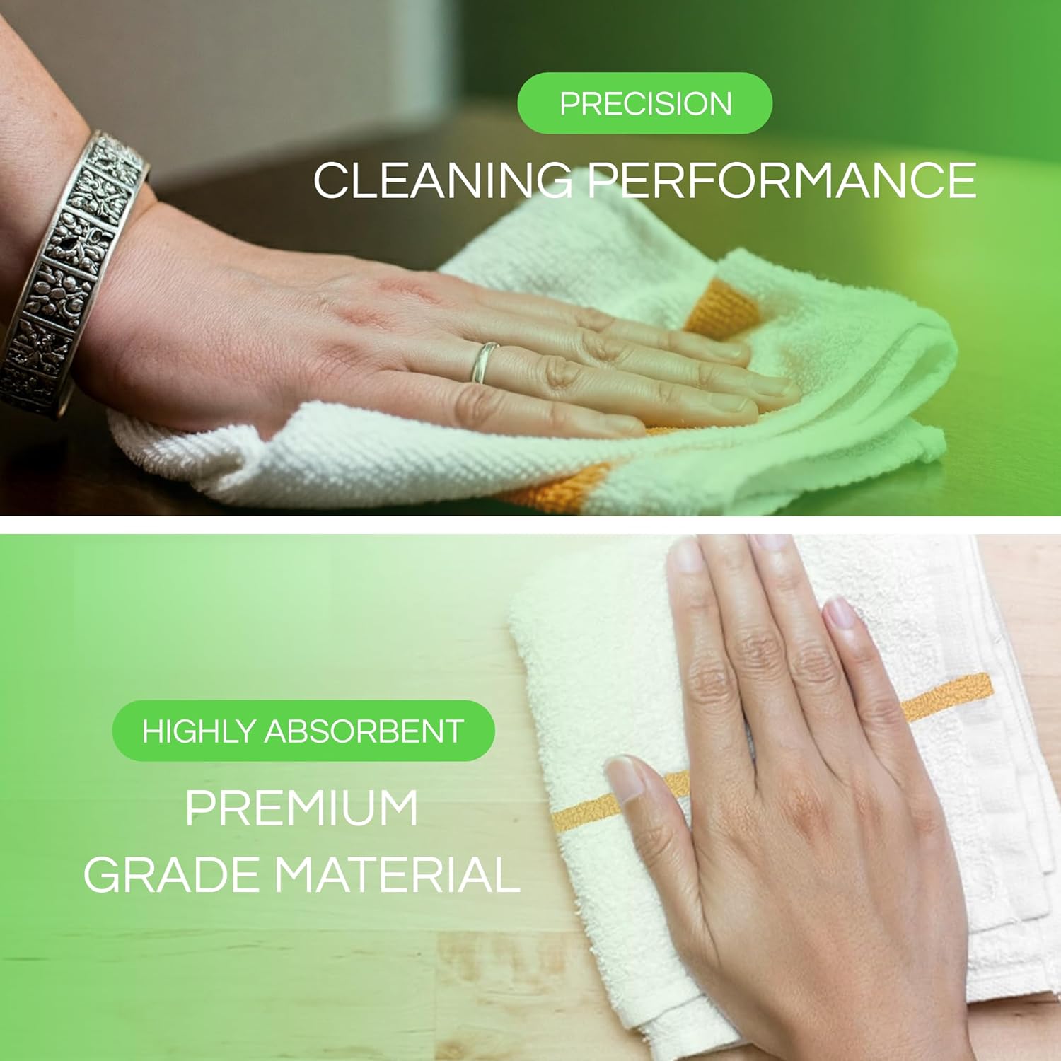 Towels N More 24 Pack 16x19 Bar Mop High Absorbent Cotton Reusable Kitchen Towels- Quick Dry for Chef, Cook, Home, Restaurant, Bar Glass Cleaning (24, Gold Stripe)