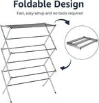 Amazon Basics Foldable Portable Laundry Drying Rack for Indoor Air Drying Clothing, 14.5 x 29.5 x 41.8 inches (LxWxH), Chrome Silver