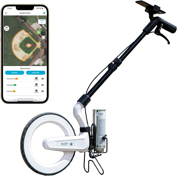 Plott Carta: Digital Mapping Wheel; Electronic Distance Measuring and Estimating; Feet, Inches, Yards, Meters, with Spray Paint Attachment