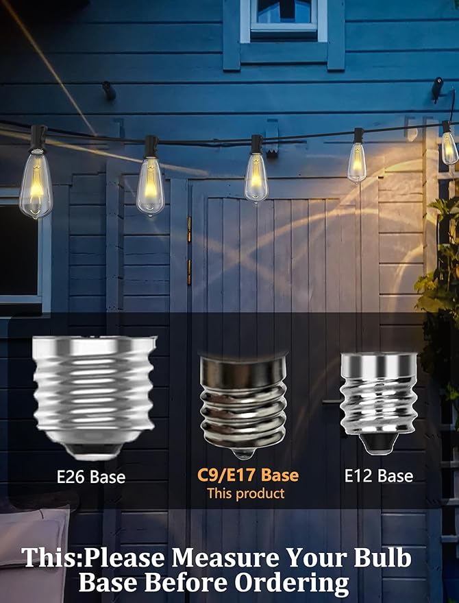 10-Pack Edison Replacement Bulbs ST40 Light Bulbs, 7W 120V E17 Screw Base, Edison Replacement Bulbs for Outdoor String Lights, Bulb for Patio Garden Backyard Decor, Warm White