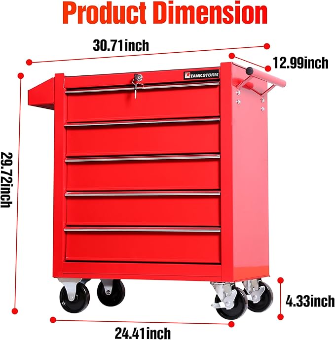 Tool Chest Heavy Duty Cart Steel Rolling Tool Box 5 Drawer Cart (TZ35 Red)