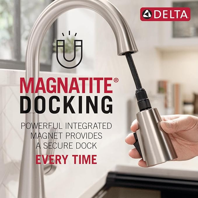 Delta Trinsic Touchless Kitchen Faucet with Touch Technology, Brushed Nickel Kitchen Sink Faucet with Pull Down Sprayer, Single Hole, Arctic Stainless 9159TL-AR-DST