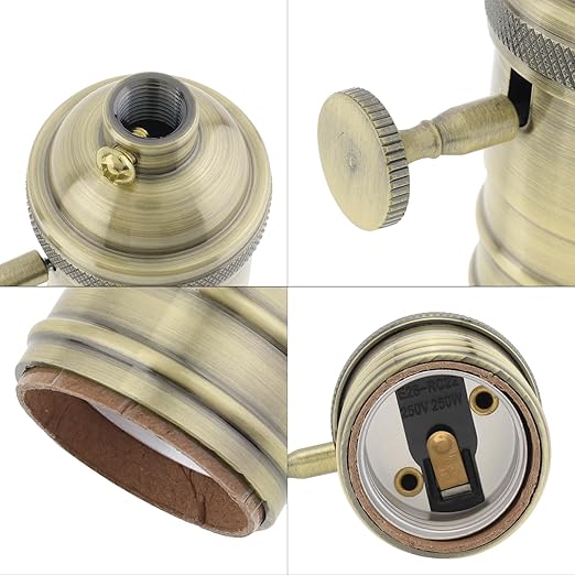 RTNLIT Antique Brass Lamp Socket, Vintage Edison E26/E27 Bulb Light Socket with On/Off Knob Switch(Bronze)