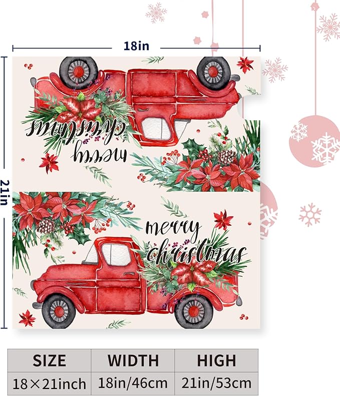 Christmas Red Truck Mailbox Covers Magnetic 21x18 Inches Standard Size Xmas Winter Mailbox Cover Wraps Post Letter Box Cover for Outside Garden Yard Outdoor Christmas Mailbox Decorations