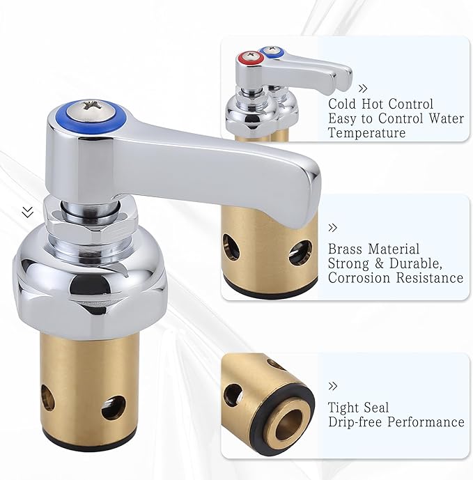Hot and Cold Side Handle Stem Assembly for T&S Brass Eterna Spindle Assembly, Replace 002713-40 & 002714-40 Fits for All T&S Faucets Valve Replacement Part