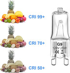 G9 Bulb 25W G9 Halogen Light Bulbs 2 Pin for Range Hood Lights, Microwave Ovens, Bathroom Light Bulbs, Chandeliers 120V 2700K Warm White 12 Pack