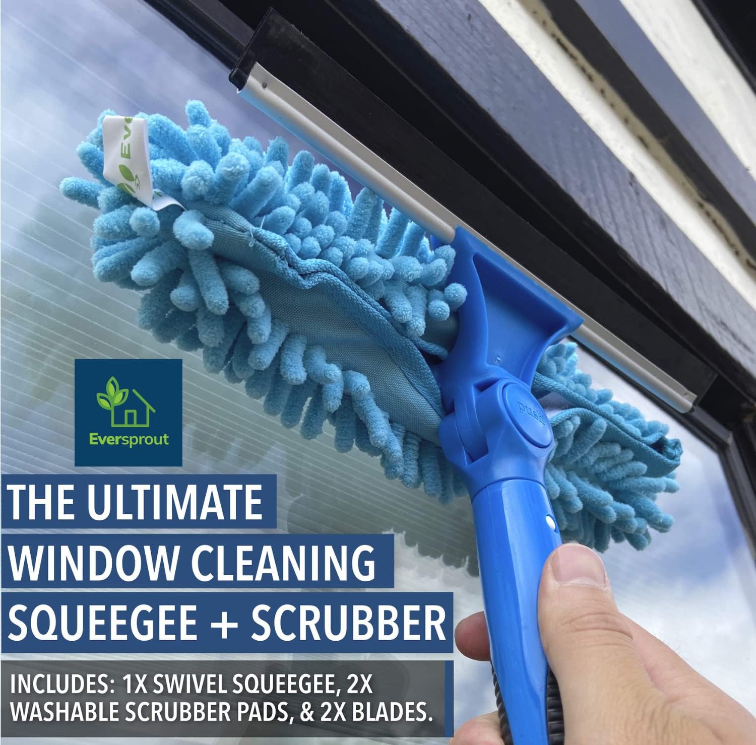 EVERSPROUT 7-to-20 Foot Swivel Squeegee & Microfiber Glass Window Scrubber, Window Squeegee & Window Cleaner, Light-Weight Window Washing Kit with Extension Pole, Squeegee for Window Cleaning