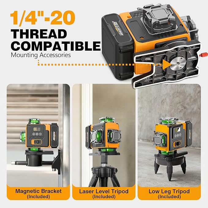 Alloyman Laser Level 360 Self Leveling with Tripod, 16 Lines Green Laser 4x360° Lazer Leveler Tool, 4D Laser Level for Picture Hanging and Construction, Includes Strong Magnetic Bracket