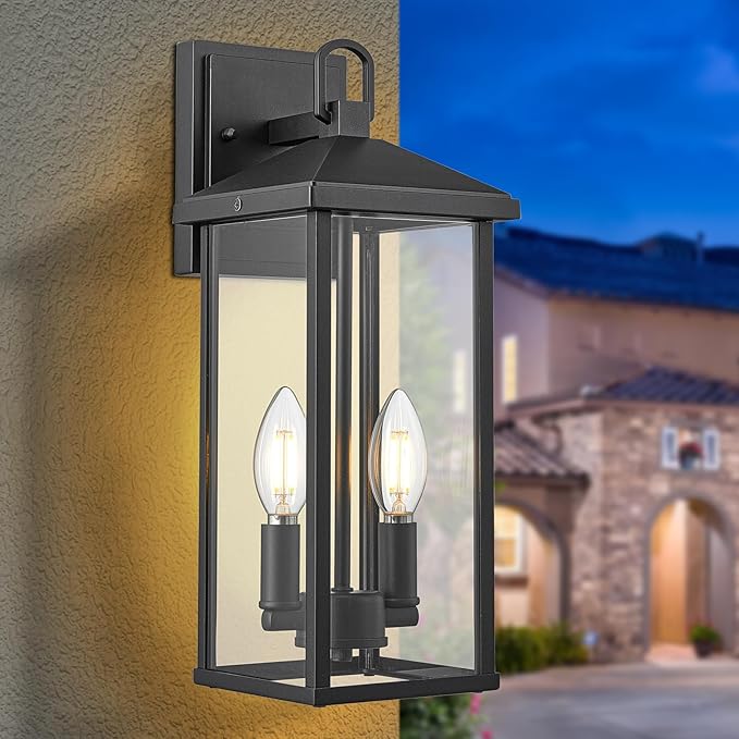 Darkaway Outdoor Wall Lights for House, Exterior Lighting Fixtures Wall Mount Porch Lights Waterproof Outdoor Sconce Lights with Clear Glass for Patio Hallway Garage E12 Socket