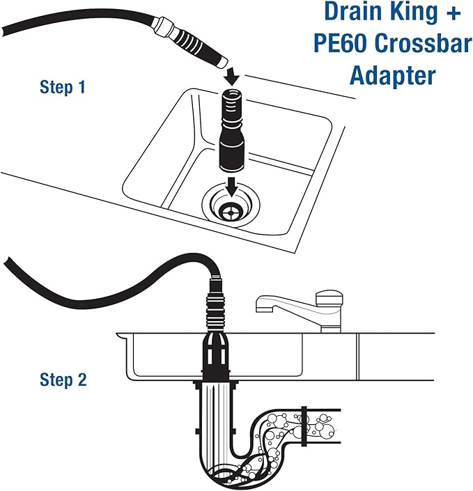 Drain King VIP2 Drain Unclogging Kit With Kitchen Sink Crossbar Adapter, 1.5 to 3 Inch