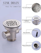 Commercial Sink Drain: 3-1/2" Sink Opening Waste Drain Valve - Brass Kitchen Sink Drain With Twist Handle - Commercial Sink Stopper Prevents Sink Clogged Overflow For Restaurant Multi-Basin Sink