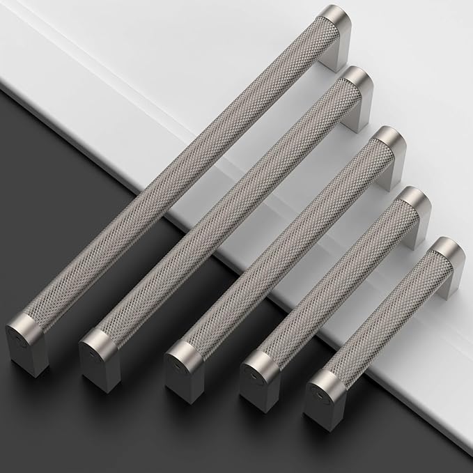 Amerdeco 10 Pack Brushed Satin Nickel knurled Cabinet Pulls 5 Inch Hole Centers Kitchen Cabinet Handles Hardware Kitchen Handles for Cabinets Handles ZH0064
