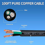 10 Gauge 3 Conductor Electrical Wire 10 AWG 3 Wire Oxygen-Free Copper PVC Stranded 100FT 10/3 Wire for LED Lighting Outdoor Low Voltage Extension Cable (10AWG-3C, 100FT)