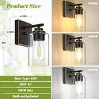 Set of 2 Wall Sconces for Bathroom, Modern Vanity Light Fixtures, Bronze Wall Mount Lighting Lanterns, Farmhouse Wall Lights with Clear Glass Shade for Bedroom Living Room Mirror Hallway Kitchen