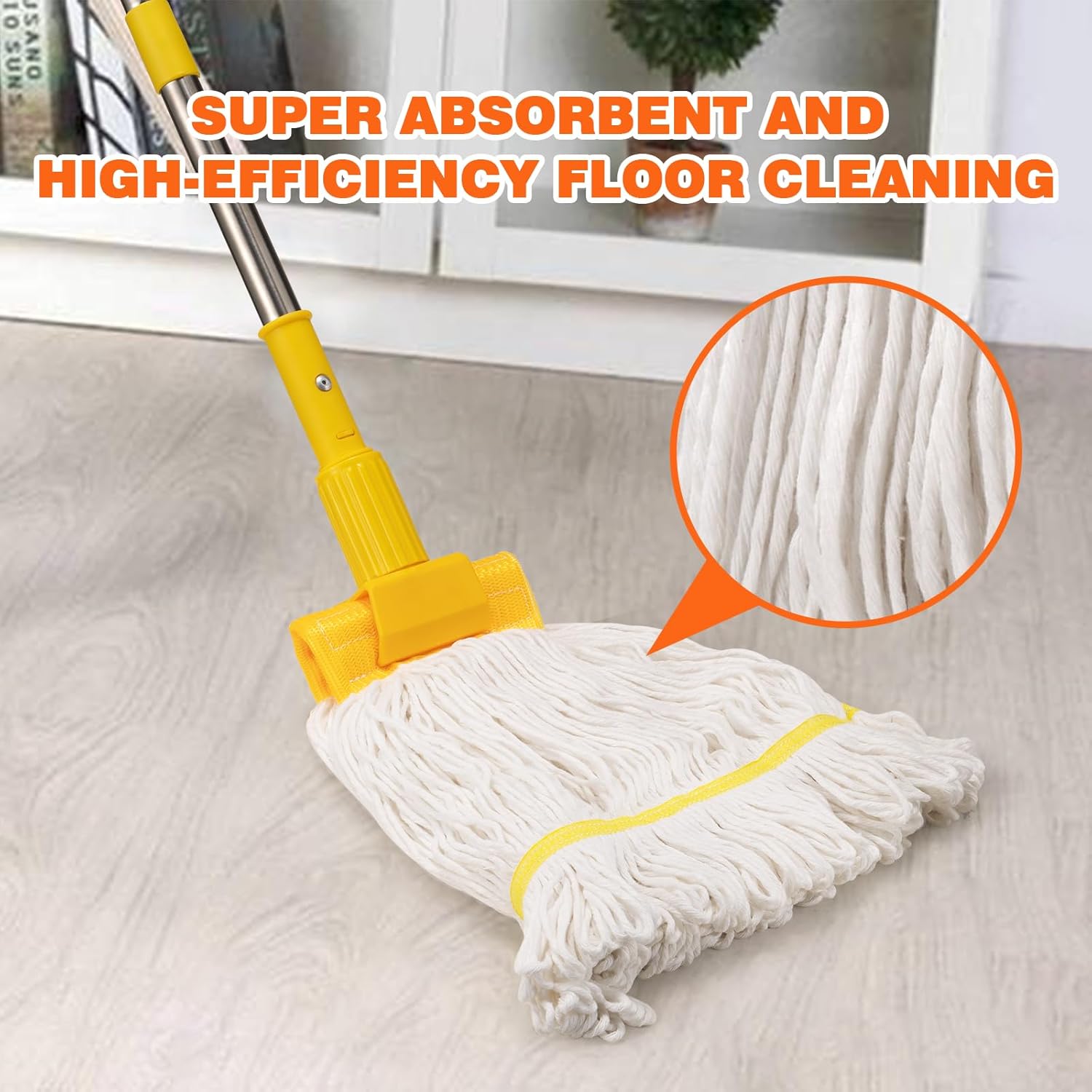 Professional Commercial Heavy Duty Mop,Clip Type Mop with 48" Long Handle,Cotton Wet Industrial Mops for Floor Cleaning,Home,Kitchen,Office,Garage and Concrete Tile Floor