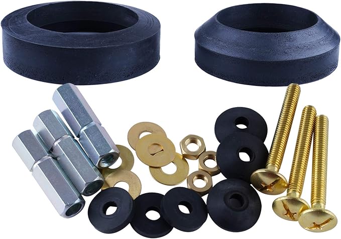 Hibbent Universal Toilet Tank To Bowl Gaskets with 3 Set Brass Hardware Kits Fits Most 3-Inch 3.5-Inch flush valve opening 2-Piece Toilet Tanks