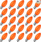 Brightown 25 Pack Orange C9 LED Christmas Light Bulbs, Orange Plastic C9 Shatterproof LED Bulbs Replacement for Halloween String Lights, E17 Intermediate Base, Commercial Dimmable Holiday Bulbs