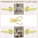 1 Pack Privacy Door Handle Brass, Gold Door Knob Interior with Lock, Keyless Knurled Door Lever for Bedroom or Bathroom, Reversible for Right & Left Side