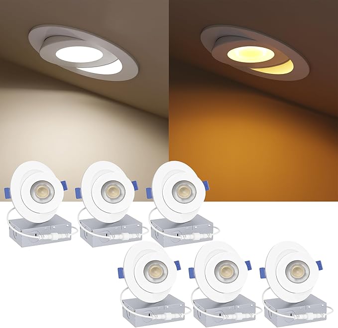 Ensenior 6 Pack 4 inch Gimbal Led Recessed Light with Night Light, 90° Adjustable Directional Eyeball Lighting, Dimmable, 2700K/3000K/3500K/4000K/5000K, 700LM, 9W=85W-FCC Certified