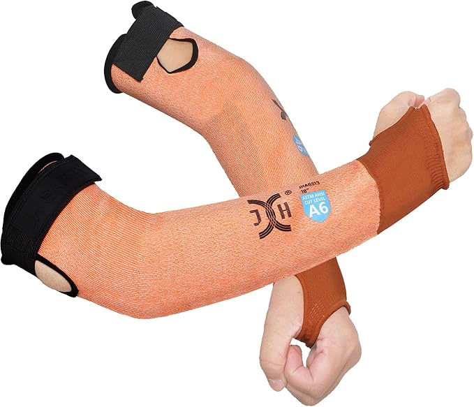 J H Cut Resistant Sleeves with Thumb Slot,ANSI Level A6,Arm Protection for Glass Handling,Machining,Metal Handling,18" 1pair