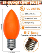 C9 Ceramic Halloween Replacement Bulbs, 25 Pack Orange Light Bulbs for E17 Candelabra Base Outdoor/Indoor String Lights, 7 Watt