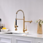 GIMILI Gold Kitchen Faucet with LED Single Handle Kitchen Sink Faucet with Pull Down Sprayer Commercial Double-Headed Stainless Steel Kitchen Faucets Sink with Deck Plate