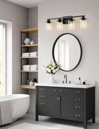 DORESshop Bathroom Light Fixtures, 4-Light Black Bathroom Lighting Fixtures Over Mirror with Clear Glass Shade, Vanity Lights for Bathroom Hallway Living Room Bedroom