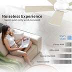 42 Inch White Ceiling Fans with Lights and Remote, LED Low Profile Flush Mount Ceiling Fan for Bedroom, Living Room, Patio, Quiet DC Motor, 5 Blades