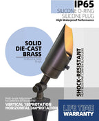 MALORY Brass Landscape Spotlight 4-Pack with MR16 Bulb Kit(S04), Low Voltage 12V AC/DC Shroud Adjustable Outside Yard Lights,PVC Ground Stake and Wire Connector Included, 5W 2700K Warm White