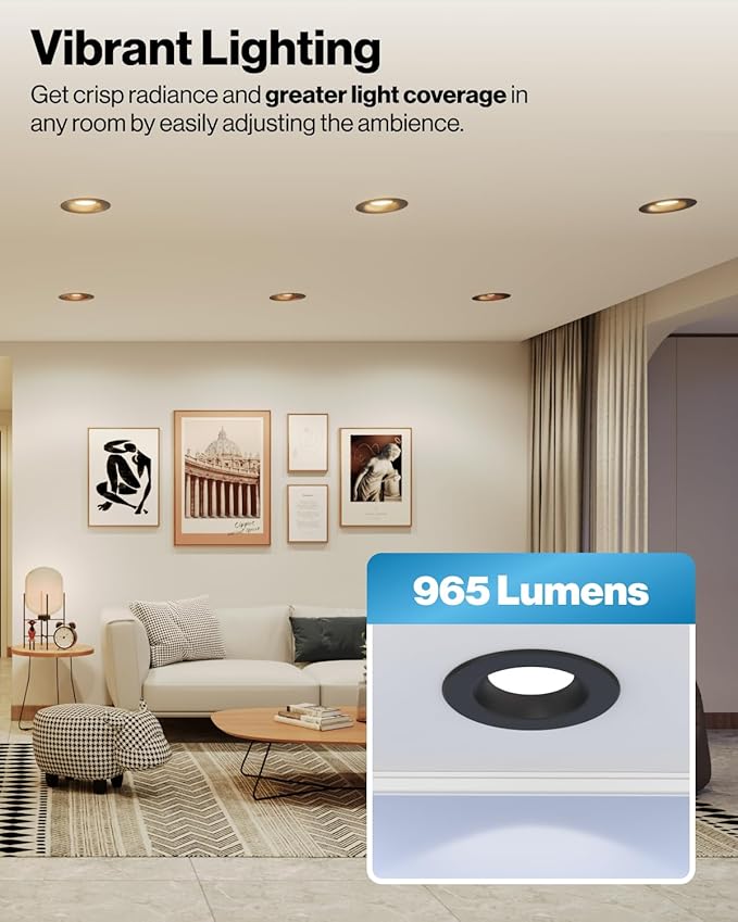 Sunco 24 Pack 5CCT Black LED Recessed Lighting 6 Inch, 2700K/3000K/3500K/4000K/5000K Selectable, Dimmable Can Lights, Baffle Trim, 13W=120W, 965 LM, Damp Rated, Retrofit Installation - UL Listed.