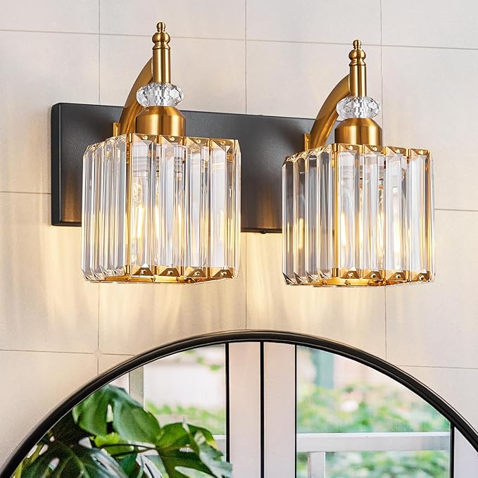 Modern Vanity Lights Black Gold 2 Light Bathroom Vanity Light Crystal Bathroom Light Fixtures Over Mirror