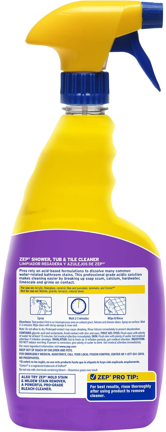 Zep Shower Tub and Tile Cleaner - 32 oz (Case of 12) - ZUSTT32PF - An Acidic, Scrub Free Formula To Dissolve Many Common Water-Related Bathroom Stains