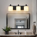 Milk Glass Vanity Lights for Bathroom, 3 Light Matte Black Bathroom Light Fixtures Over Mirror, Ceramic E26 Sockets Wall Mounted