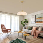 15.7" Vintage Flower Gold Chandelier - Adjustable Height White Milk Glass Shades Pendant Light Fixture for Kitchen Island, Dining Room, Bedroom