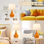 GyroVu Table Lamp Set of 2, Ceramic Table Lamp Classic Beside Lamps Nightstand Lamp Modern Table Lamp for Living Room, Bedroom & Office Rocker Swtich Orange-LED Bulbs Included